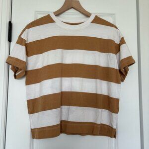 Old Navy Tan and White Striped Short Sleeve Tee Shirt Size Small Petite NWOT